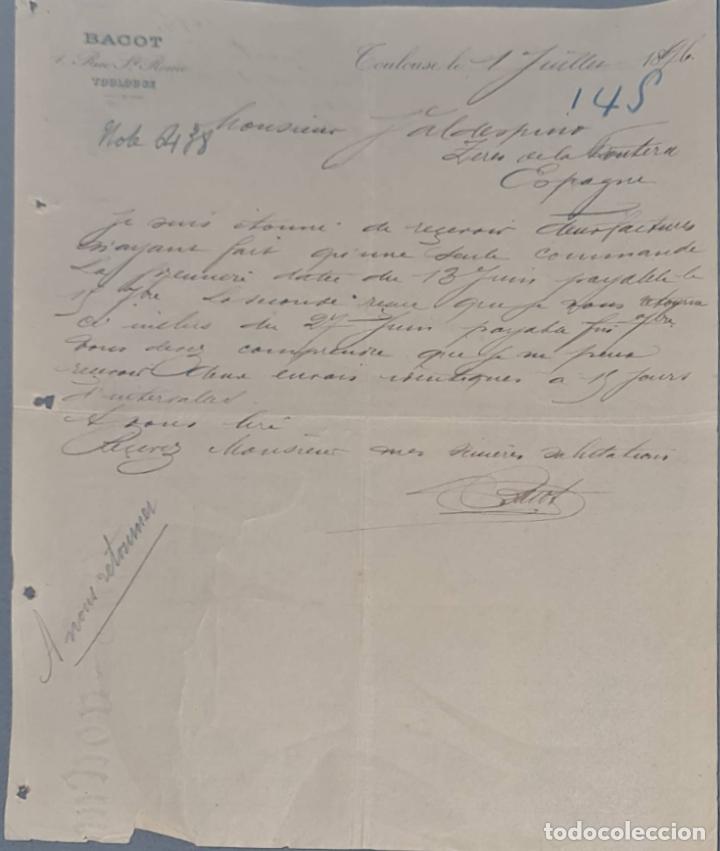 Lettres commerciales: Bacot. Toulouse. Francia 1896