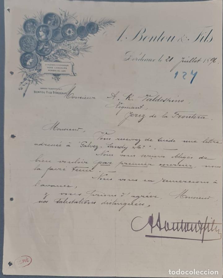 Lettres commerciales: A. Bentou & Fils. Bordeaux. Francia 1896