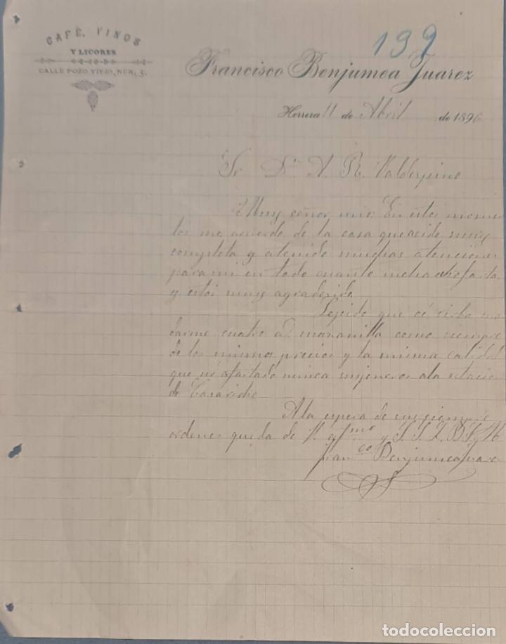 Lettres commerciales: Franc&iacute;sco Benjumea Juarez. Caf&eacute;, vinos y Licores. Herrera. Espa&ntilde;a 1896