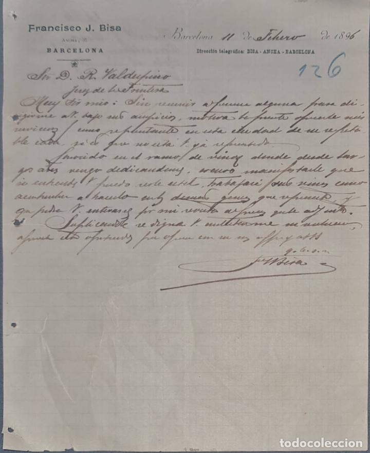 Lettres commerciales: Franc&iacute;sco J. Bisa. Barcelona. Espa&ntilde;a 1896