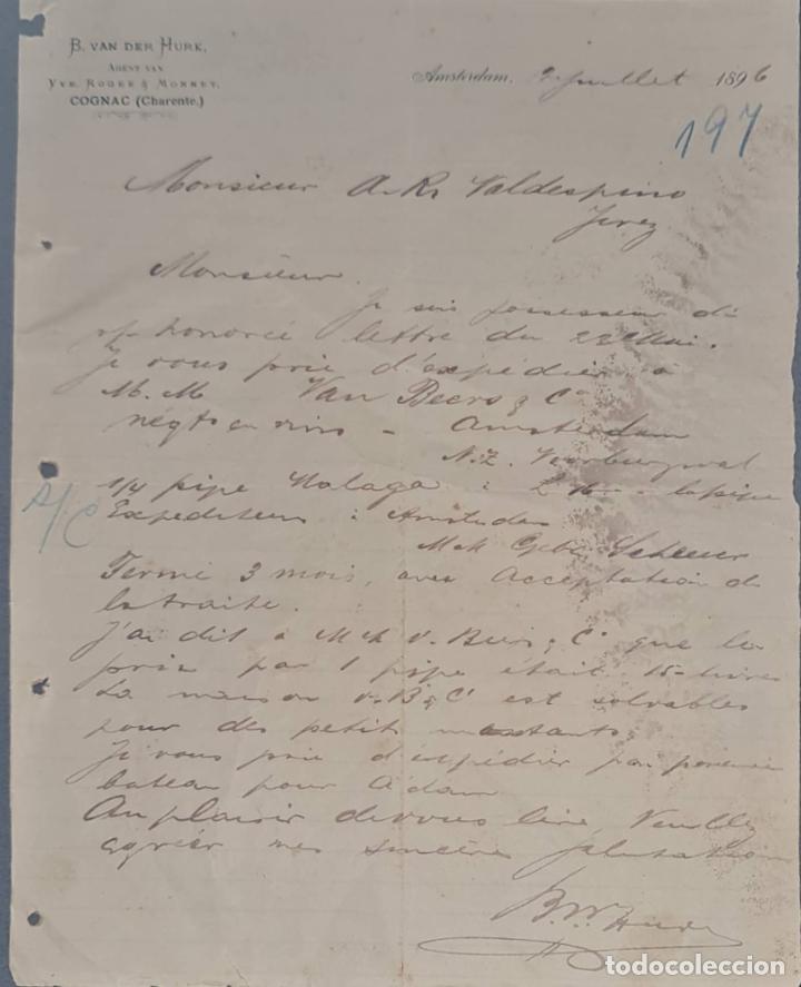 Lettres commerciales: B. Van der Hurk. Agent van Vve. Rog&eacute;e & Monnet. Cognac. Amsterdam 1896