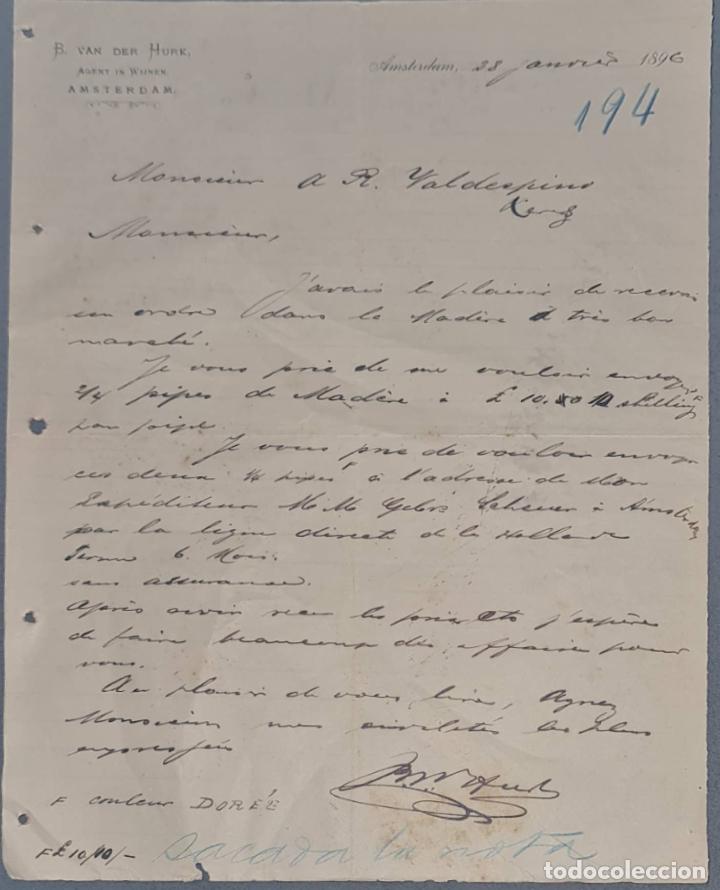 Lettres commerciales: B. Van der Hurk. Agent van Vve. Rog&eacute;e & Monnet. Cognac. Amsterdam 1896