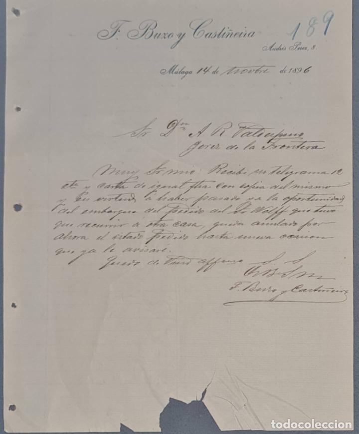 Lettres commerciales: F. Buzo y Casti&ntilde;eira. M&aacute;laga. Espa&ntilde;a 1896