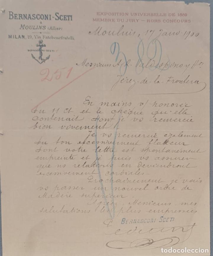 Lettres commerciales: Bernasconi- Sceti. Moulins. Francia 1900