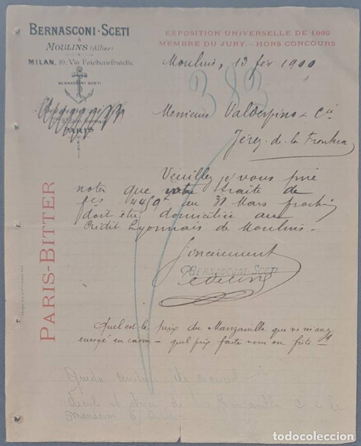 Lettres commerciales: Bernasconi- Sceti. Moulins. Francia 1900