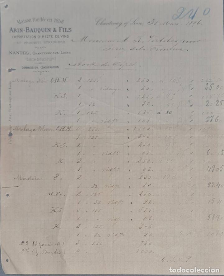 Lettres commerciales: Arin-Bauquin & Fils. Importation Directe de Vins. Chantonay. Francia 1896