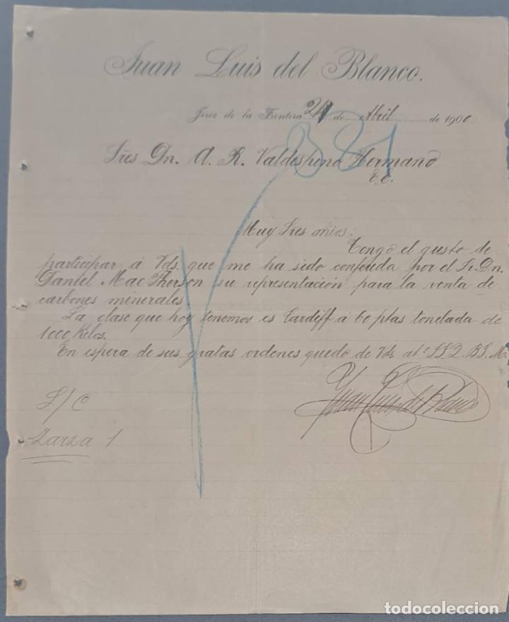 Lettres commerciales: Juan Luis del Blanco. Jerez de la Frontera. Espa&ntilde;a 1900
