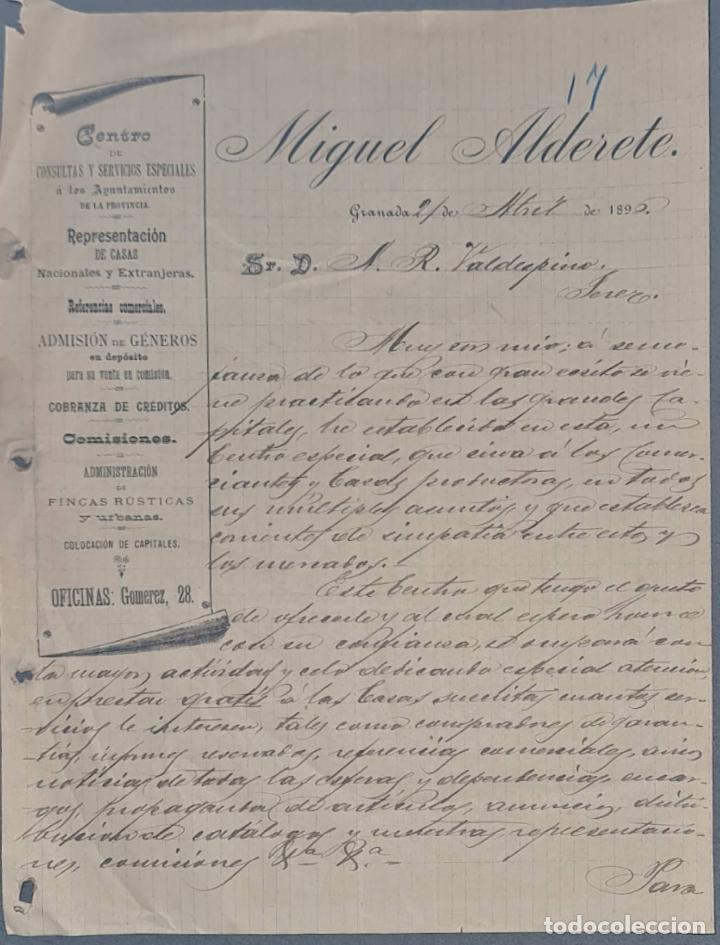 Lettres commerciales: Miguel Alderete. Centro de consultas y servicios especiales a Ayuntamientos provincia. Granada 1896