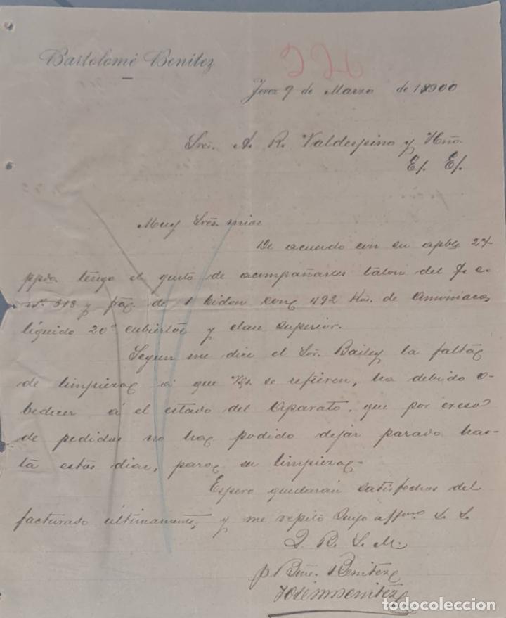 Cartas comerciales: Bartolom&eacute; Ben&iacute;tez. Jerez. Espa&ntilde;a 1900 - Foto 1