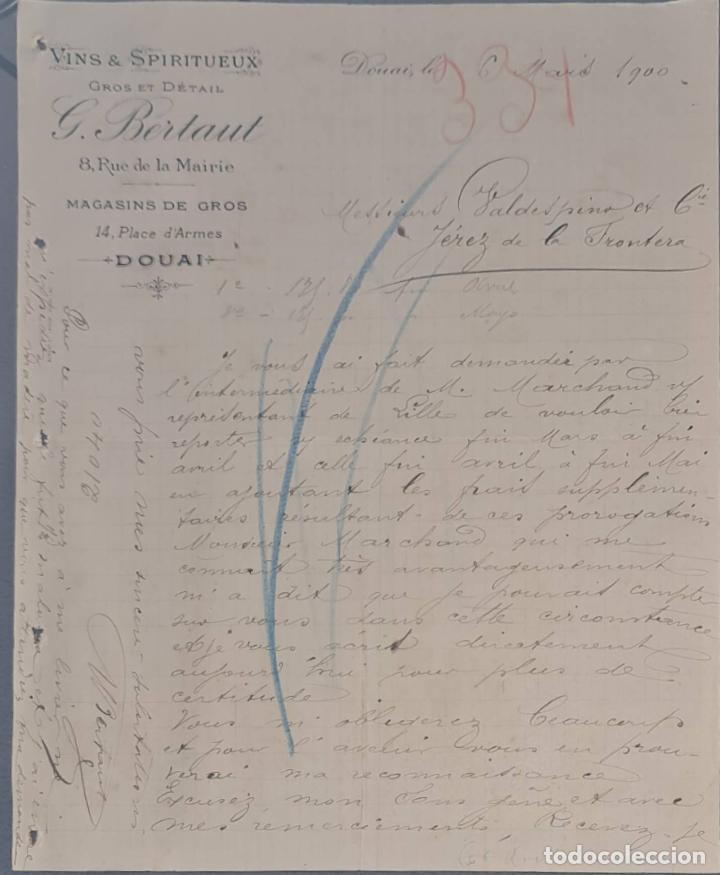 Lettres commerciales: G. Bertaut. Vins & Spiritueux. Donai. Francia 1900