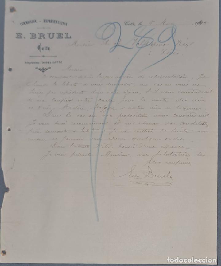 Cartas comerciales: E. Bruel. Commission- Repr&eacute;sentation. Cette. Francia 1900 - Foto 1