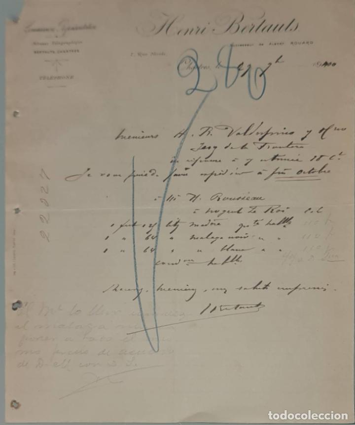 Cartas comerciales: Henri Bertauts. Commission- Representation. . Chartres. Francia 1900