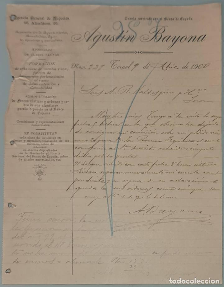 Cartas comerciais: Agust&iacute;n Bayona. Agencia General de Negocios. Teruel. Espa&ntilde;a 1900