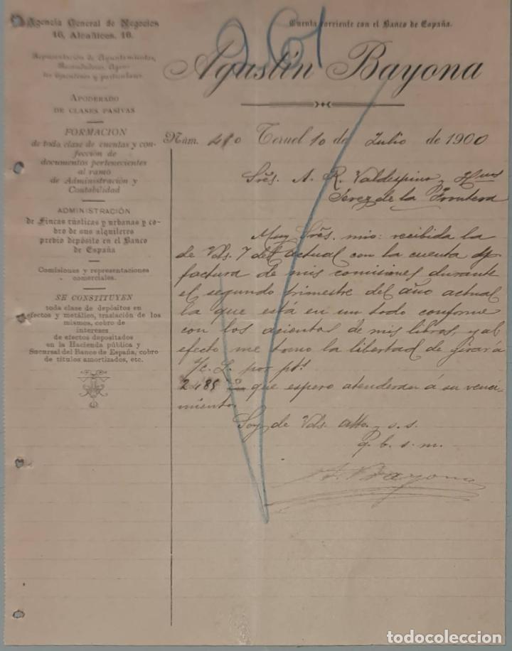Cartas comerciais: Agust&iacute;n Bayona. Agencia General de Negocios. Teruel. Espa&ntilde;a 1900