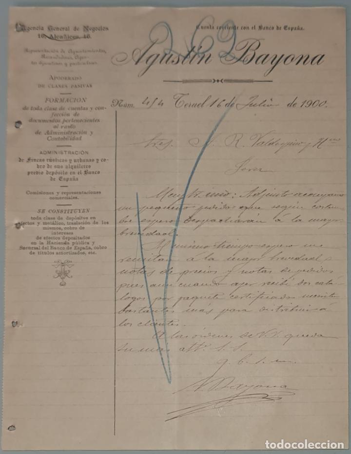 Cartas comerciais: Agust&iacute;n Bayona. Agencia General de Negocios. Teruel. Espa&ntilde;a 1900