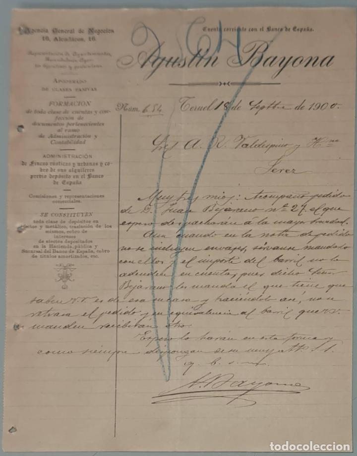 Cartas comerciais: Agust&iacute;n Bayona. Agencia General de Negocios. Teruel. Espa&ntilde;a 1900