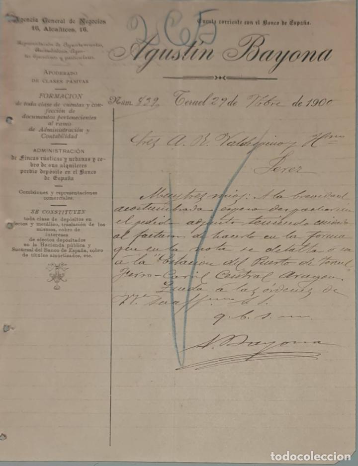 Cartas comerciais: Agust&iacute;n Bayona. Agencia General de Negocios. Teruel. Espa&ntilde;a 1900