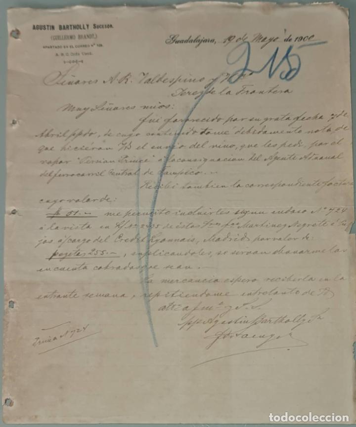 Cartas comerciais: Agust&iacute;n Bartholly Sucesor Guillermo Brandt. Guadalajara. Espa&ntilde;a 1900