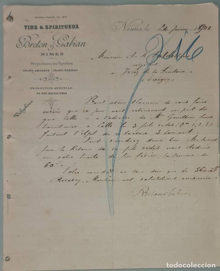 Cartas comerciais: Breton & Gabian. Vins & Apiritueux. Nimes. Francia 1900