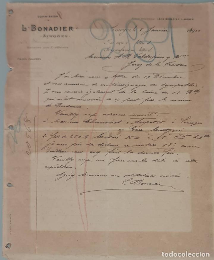 Cartas comerciais: L. Bonadier. Commission. Limoges. Francia 1900
