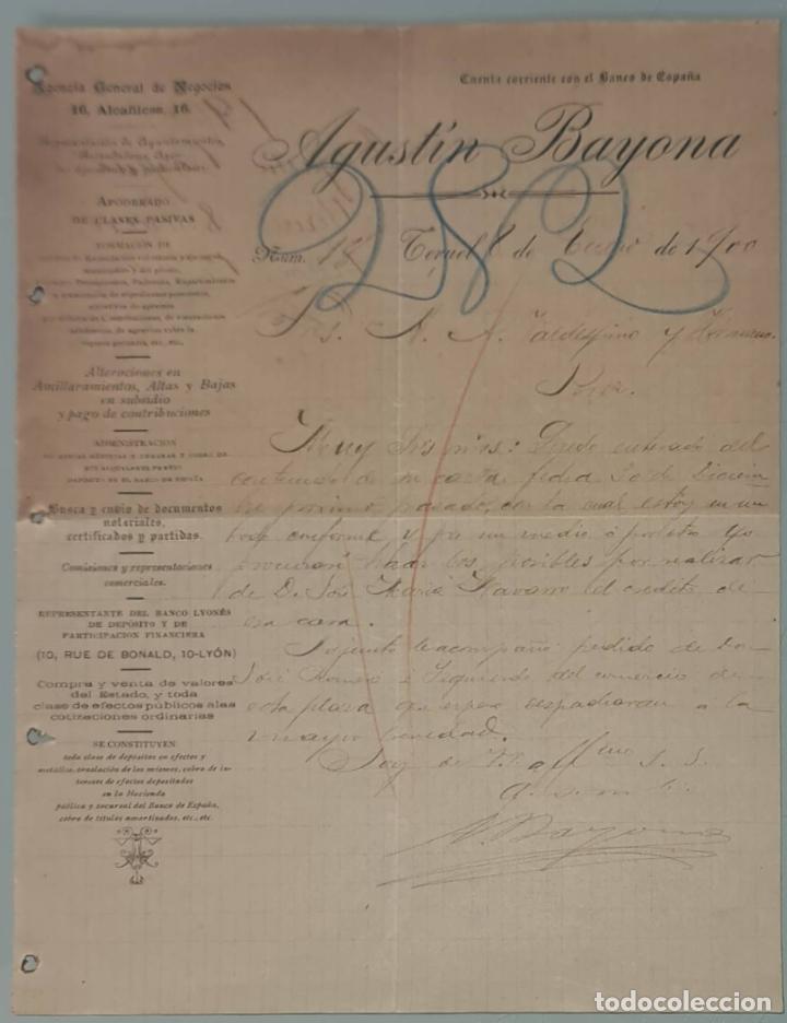 Cartas comerciais: Agust&iacute;n Bayona. Agencia General de Negocios. Teruel. Espa&ntilde;a 1900