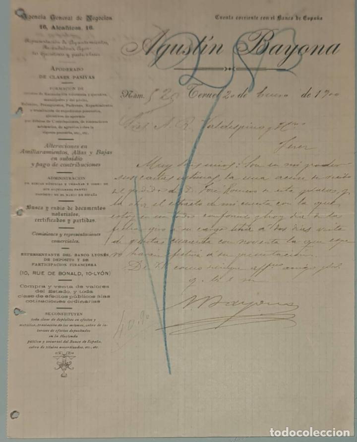 Cartas comerciais: Agust&iacute;n Bayona. Agencia General de Negocios. Teruel. Espa&ntilde;a 1900