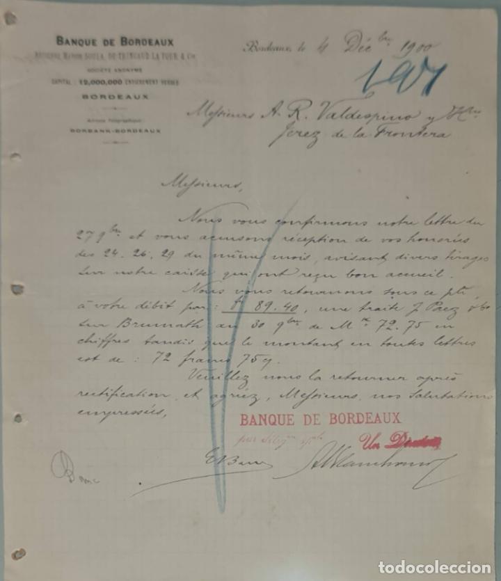 Cartas comerciais: Banque de Bordeaux. Ancienne Maison Soula, de Trincaud La Tour & C&iacute;e. Bordeaux. Francia 1900