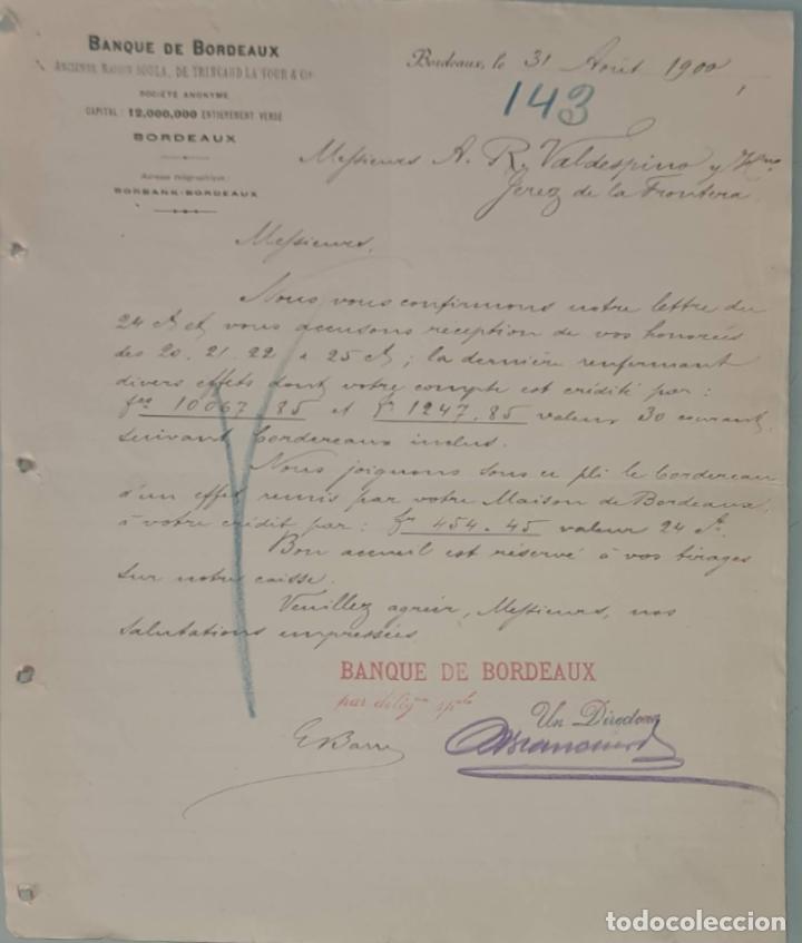 Cartas comerciais: Banque de Bordeaux. Ancienne Maison Soula, de Trincaud La Tour & C&iacute;e. Bordeaux. Francia 1900