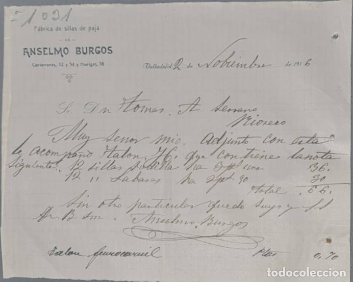 Cartas comerciais: Anselmo Burgos. F&aacute;brica de sillas de paja. Valladolid. Espa&ntilde;a 1916