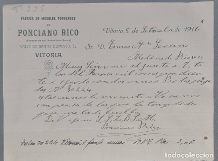 Cartas comerciais: Ponciano Rico. F&aacute;brica de Muebles Torneados. Vitoria. Espa&ntilde;a 1916