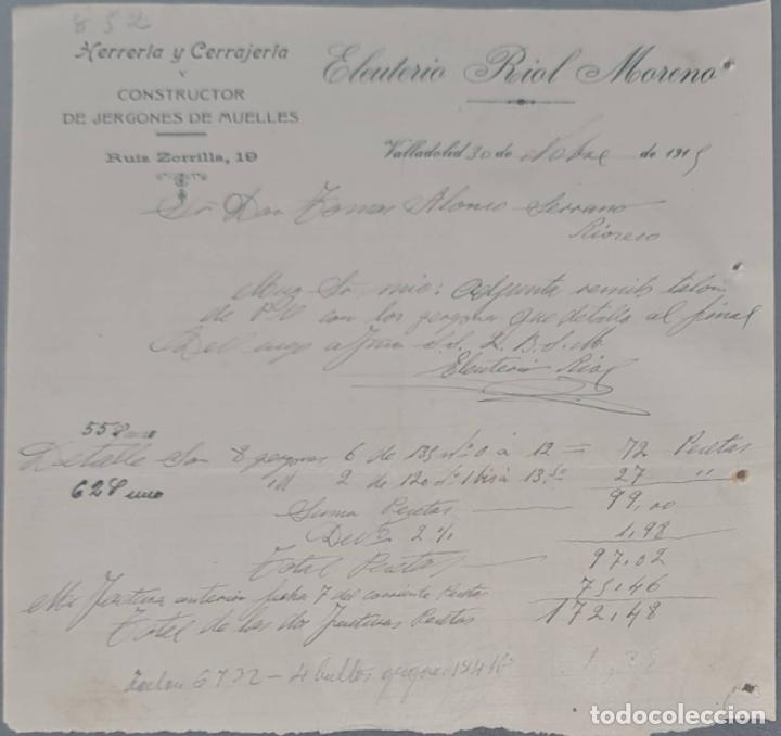 Cartas comerciais: Eleuterio Riol Moreno. Herrer&iacute;a y Cerrajer&iacute;a. Valladolid. Espa&ntilde;a 1915