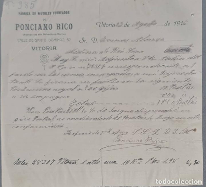 Cartas comerciais: Ponciano Rico. F&aacute;brica de Muebles Torneados. Vitoria. Espa&ntilde;a 1916