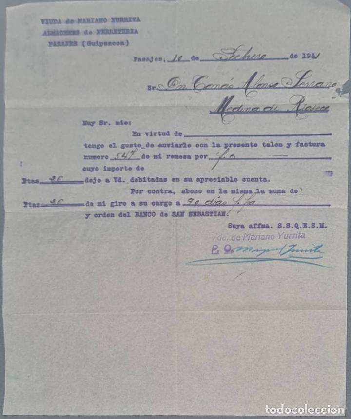 Cartas comerciais: Viuda de Mariano Yurrita. Almacenes de Ferreter&iacute;a. Guip&uacute;zcoa. Espa&ntilde;a 1931