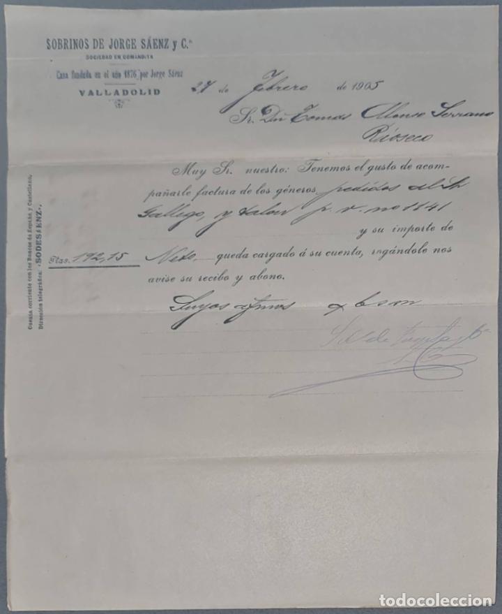 Cartas comerciais: Sobrinos de Jorge S&aacute;enz y C&ordf;. Almacenes por mayor de Quincalla y Ferreter&iacute;a. Valladolid. Espa&ntilde;a 1905