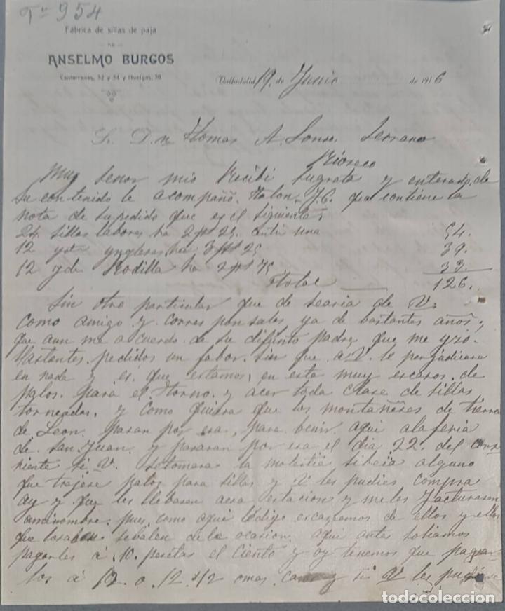 Cartas comerciais: Anselmo Burgos. F&aacute;brica de sillas de paja. Valladolid. Espa&ntilde;a 1916