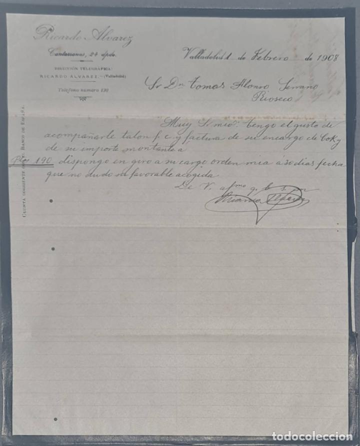 Cartas comerciales: Ricardo Alvarez. Valladolid. Espa&ntilde;a 1908 - Foto 1