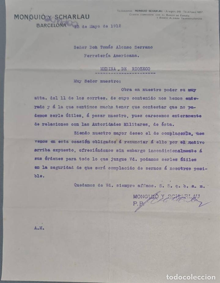 Cartas comerciais: Mongui&oacute; y Scharlau. Barcelona. Espa&ntilde;a 1912