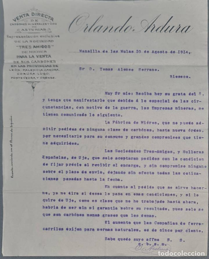 Cartas comerciais: Orlando Ardura. Almac&eacute;n de hierros. Herramientas y Ferreter&iacute;a. Le&oacute;n. Espa&ntilde;a 1914