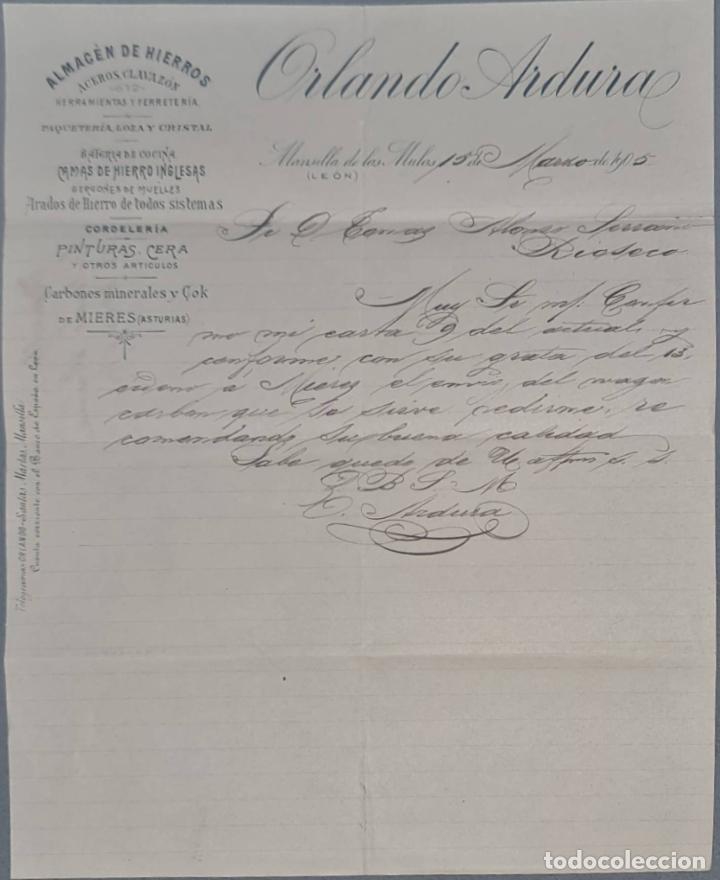 Cartas comerciais: Orlando Ardura. Almac&eacute;n de hierros. Herramientas y Ferreter&iacute;a. Le&oacute;n. Espa&ntilde;a 1905