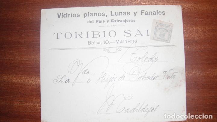 Lettres commerciales: CARTA COMERCIAL CON SELLO, DE TORIBIO SAINZ, VIDRIOS MADRID 1920 APROX.