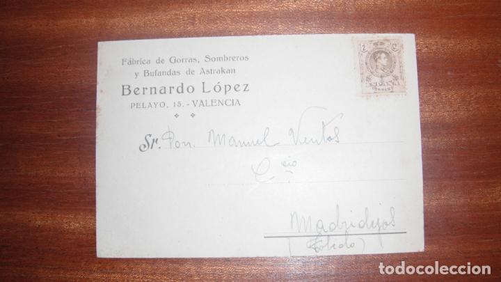 Lettres commerciales: CARTA COMERCIAL CON SELLO DE ALFONSO XIII TIPO MEDALON, DE BERNADO LOPEZ,VALENCIA 1920 APROX.