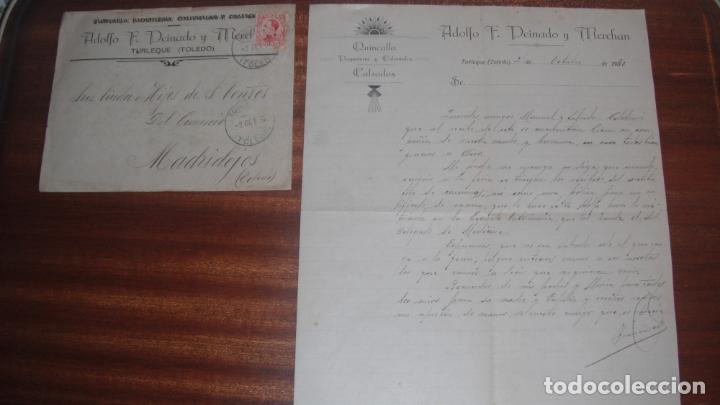 Lettres commerciales: CARTA COMERCIAL Y SOBRE CON SELLO DE 25 CMS ADOLFO F. PEINADO, TURLEQUE (TOLEDO) 1930