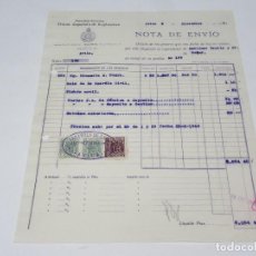 Lettere commerciali: NOTA DE ENVÍO. UNIÓN ESPAÑOLA DE EXPLOSIVOS. SELLO ESPECIAL MÓVIL. ÁVILA, 9 DE DICIEMBRE DE 1943.