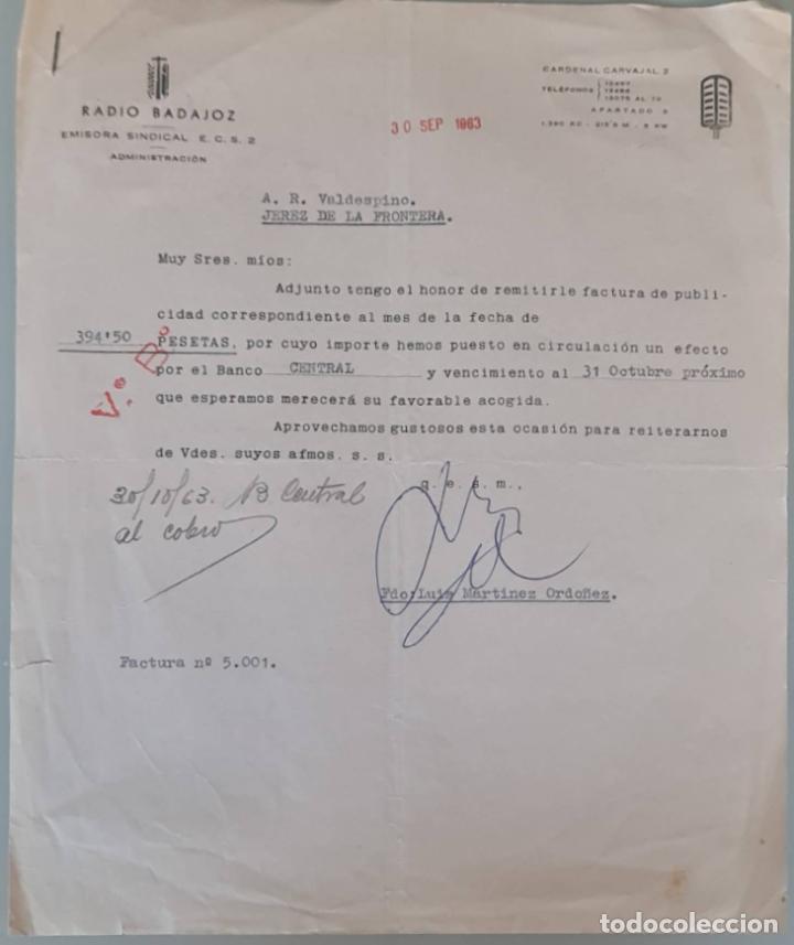 Lettres commerciales: Radio Badajoz. Emisor sindical E.C.S.2. Espa&ntilde;a 1963