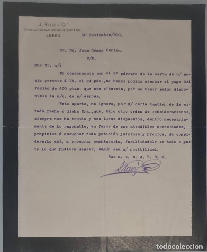 Lettres commerciales: J. Ruiz y Compa&ntilde;&iacute;a. Jerez de la Frontera. Espa&ntilde;a 1910