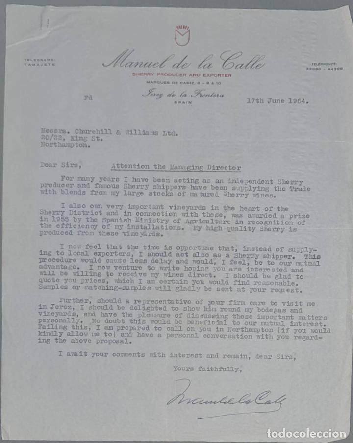 Lettere commerciali: Manuel de la Calle. Sherry producer and exporter. Jerez. Espa&ntilde;a 1964