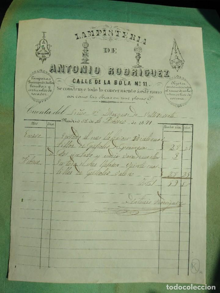 Lettere commerciali: Lampisteria de Antonio Rodr&iacute;guez. Calle de la Bola. Firma propietario. Madrid.
