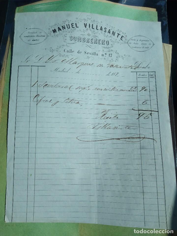 Lettere commerciali: Manuel Villasante. Sombrerero. Firma propietario.. Madrid.