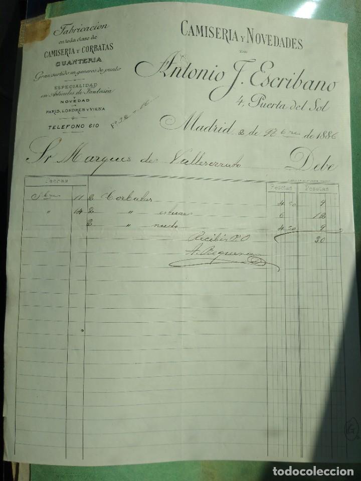 Lettere commerciali: Camiser&iacute;a Antonio J. Escribano. 1886. Firma propietario. Madrid.