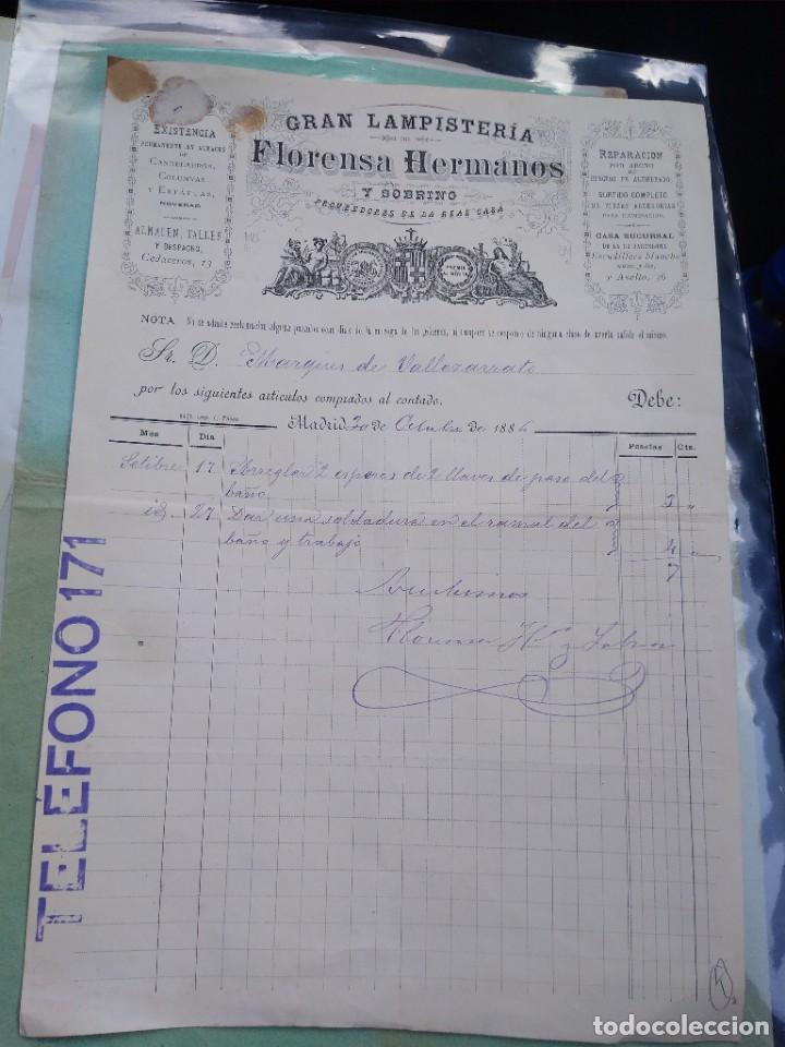 Lettere commerciali: Gran Lampisteria. Florensa Hermanos. Proveedor Casa Real. 1886. Firma propietario. Madrid.